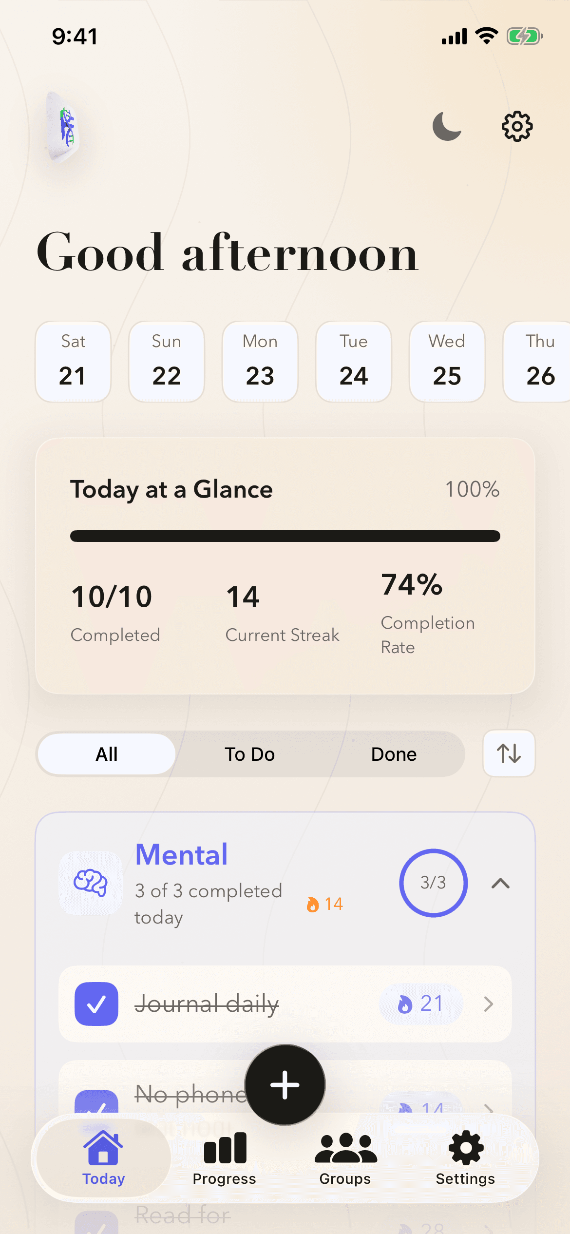HabitForge dashboard screen